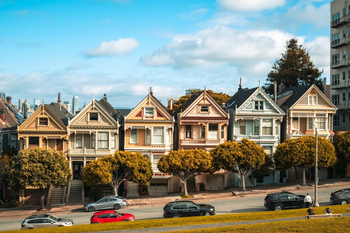 A row of painted Victorian houses in San Francisco, the kind of older home where hidden mold is common